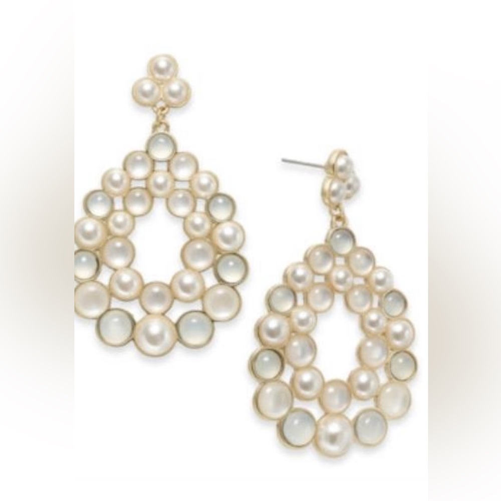 Inc Gold-Tone Imitation Pearl Cluster Drop Earrings - Picture 2 of 3